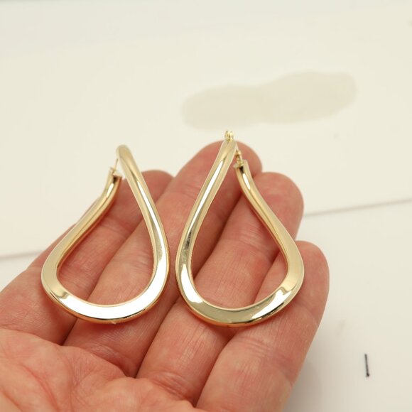 14k Swirl Hoops Earrings Italian 14k Gold Artistic twisted Shape Hoop (#10) - Picture 3 of 9